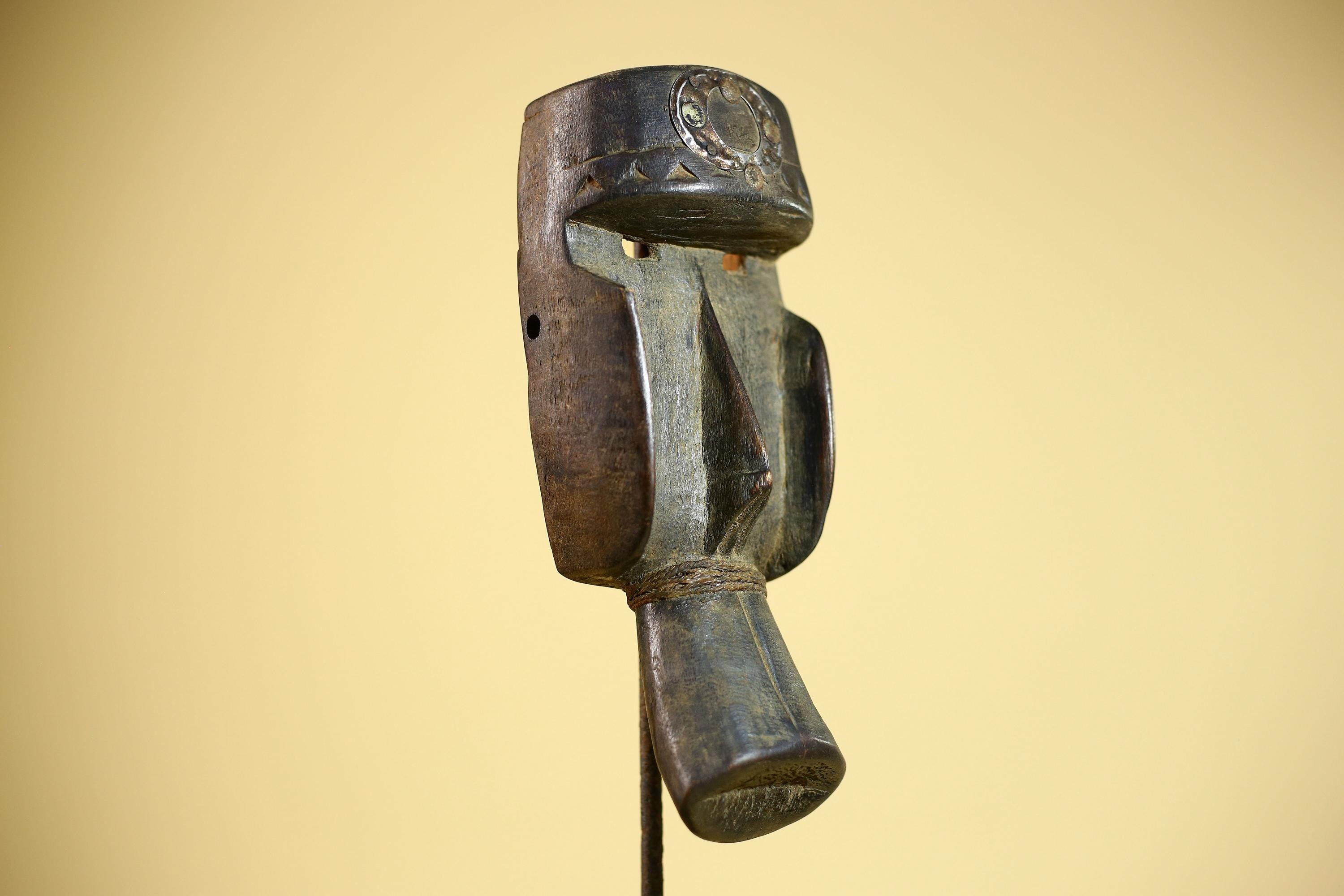 Hand-Carved Dan Tribal Mask: Liberian Wood Sculpture with Raffia-G5879