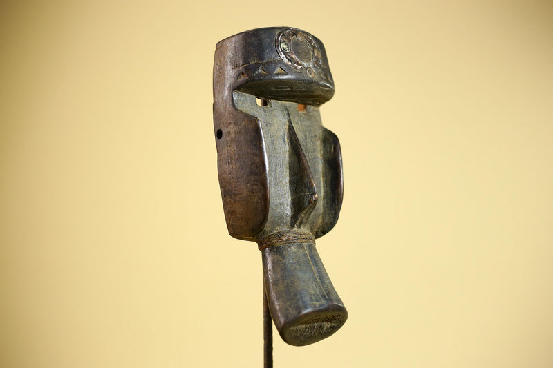 Hand-Carved Dan Tribal Mask: Liberian Wood Sculpture with Raffia-G5879