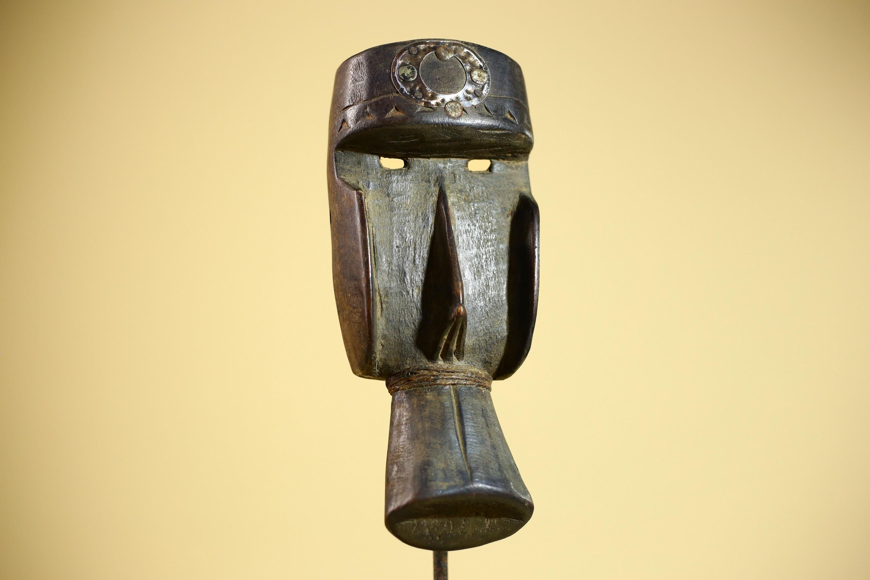 Hand-Carved Dan Tribal Mask: Liberian Wood Sculpture with Raffia-G5879