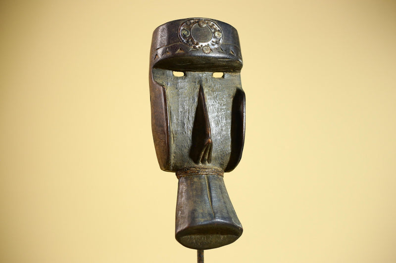 Hand-Carved Dan Tribal Mask: Liberian Wood Sculpture with Raffia-G5879