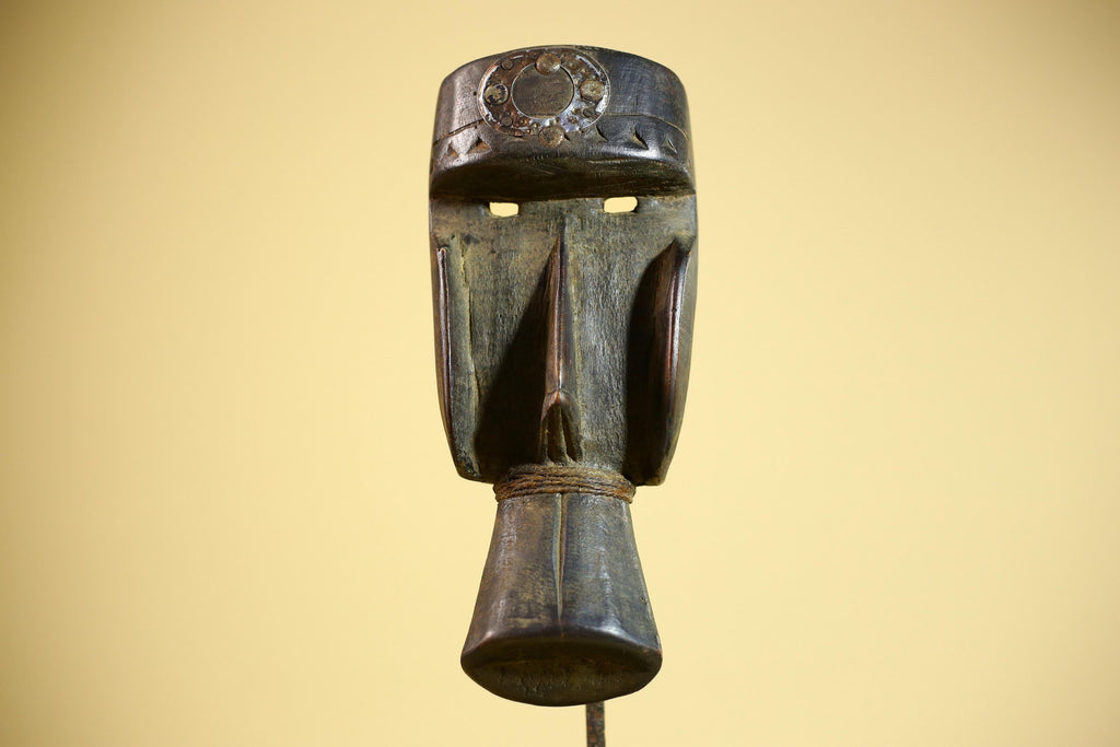 Hand-Carved Dan Tribal Mask: Liberian Wood Sculpture with Raffia-G5879