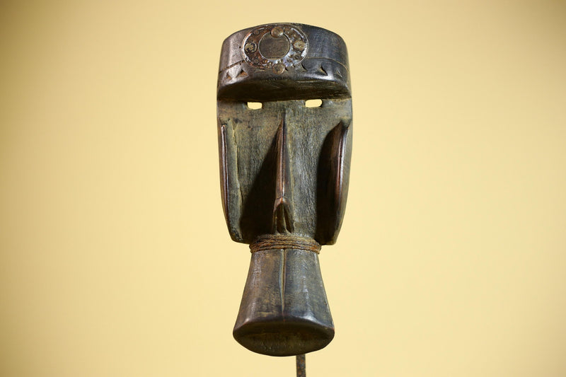 Hand-Carved Dan Tribal Mask: Liberian Wood Sculpture with Raffia-G5879