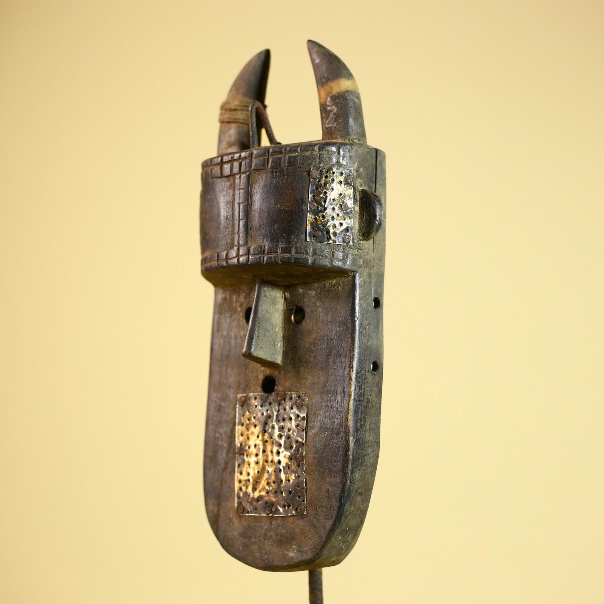 African Toma Mask Carved Wood Metal Inlay Guinea Tribal Art Wall Decor-G5880