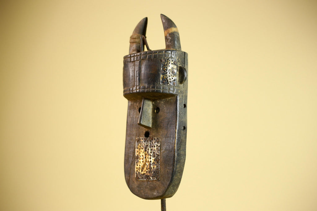 African Toma Mask Carved Wood Metal Inlay Guinea Tribal Art Wall Decor-G5880