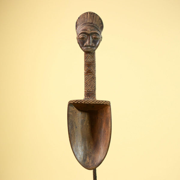 African Carved Statue Spoon Wood Figure Head Handle Tribal Art Decor-G5888