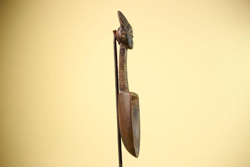 African Carved Statue Spoon Wood Figure Head Handle Tribal Art Decor-G5888