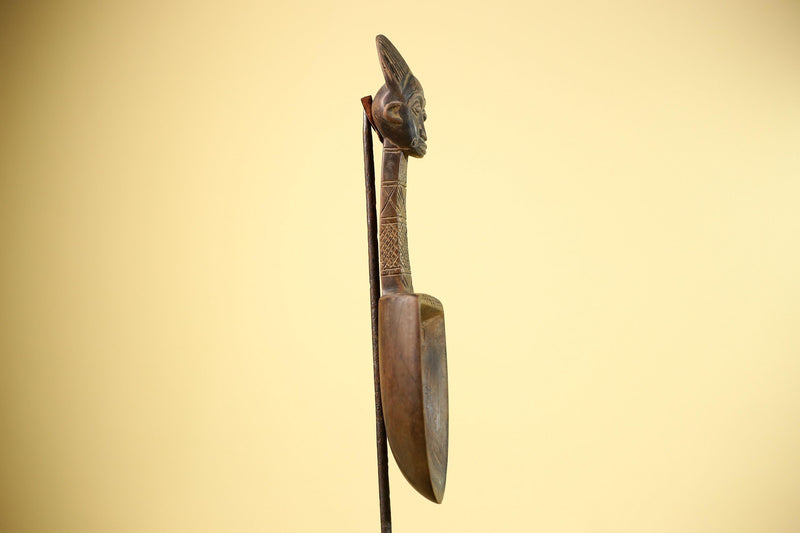 African Carved Statue Spoon Wood Figure Head Handle Tribal Art Decor-G5888