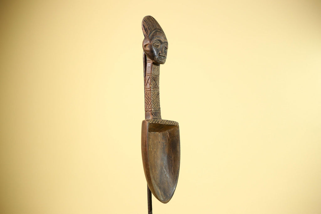 African Carved Statue Spoon Wood Figure Head Handle Tribal Art Decor-G5888