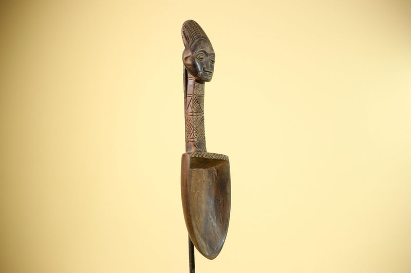 African Carved Statue Spoon Wood Figure Head Handle Tribal Art Decor-G5888