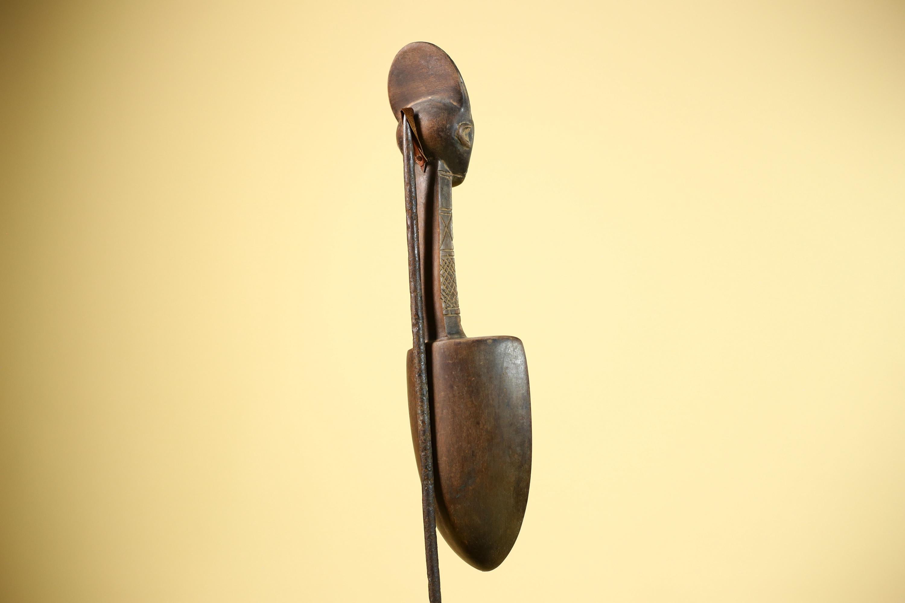 African Carved Statue Spoon Wood Figure Head Handle Tribal Art Decor-G5888
