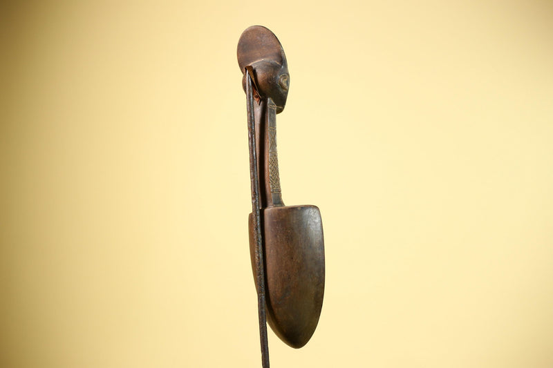 African Carved Statue Spoon Wood Figure Head Handle Tribal Art Decor-G5888