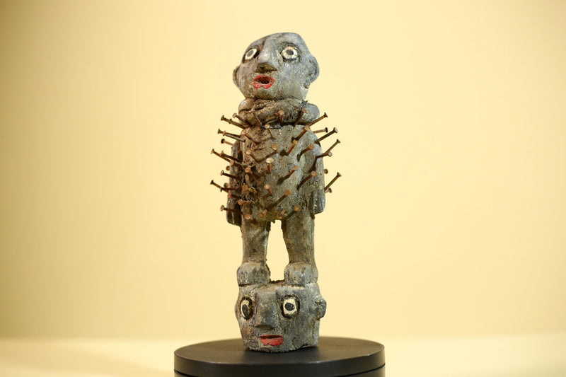 African Kongo Nail Fetish Statue Carved Wood Nkisi Nkondi Congo Ritual Figure-G5889