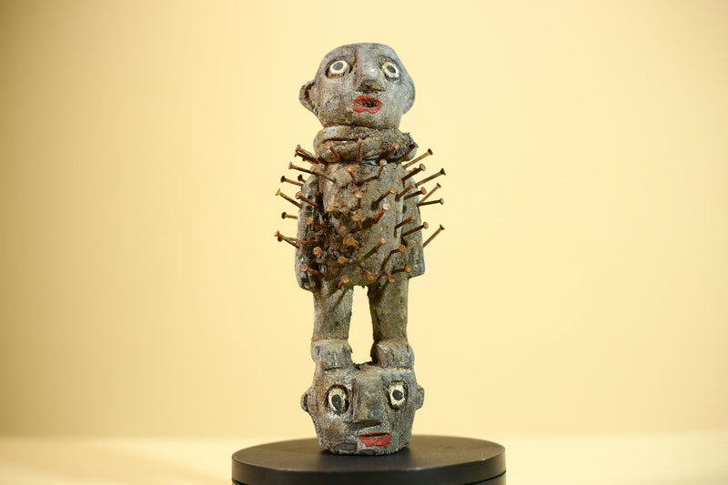 African Kongo Nail Fetish Statue Carved Wood Nkisi Nkondi Congo Ritual Figure-G5889