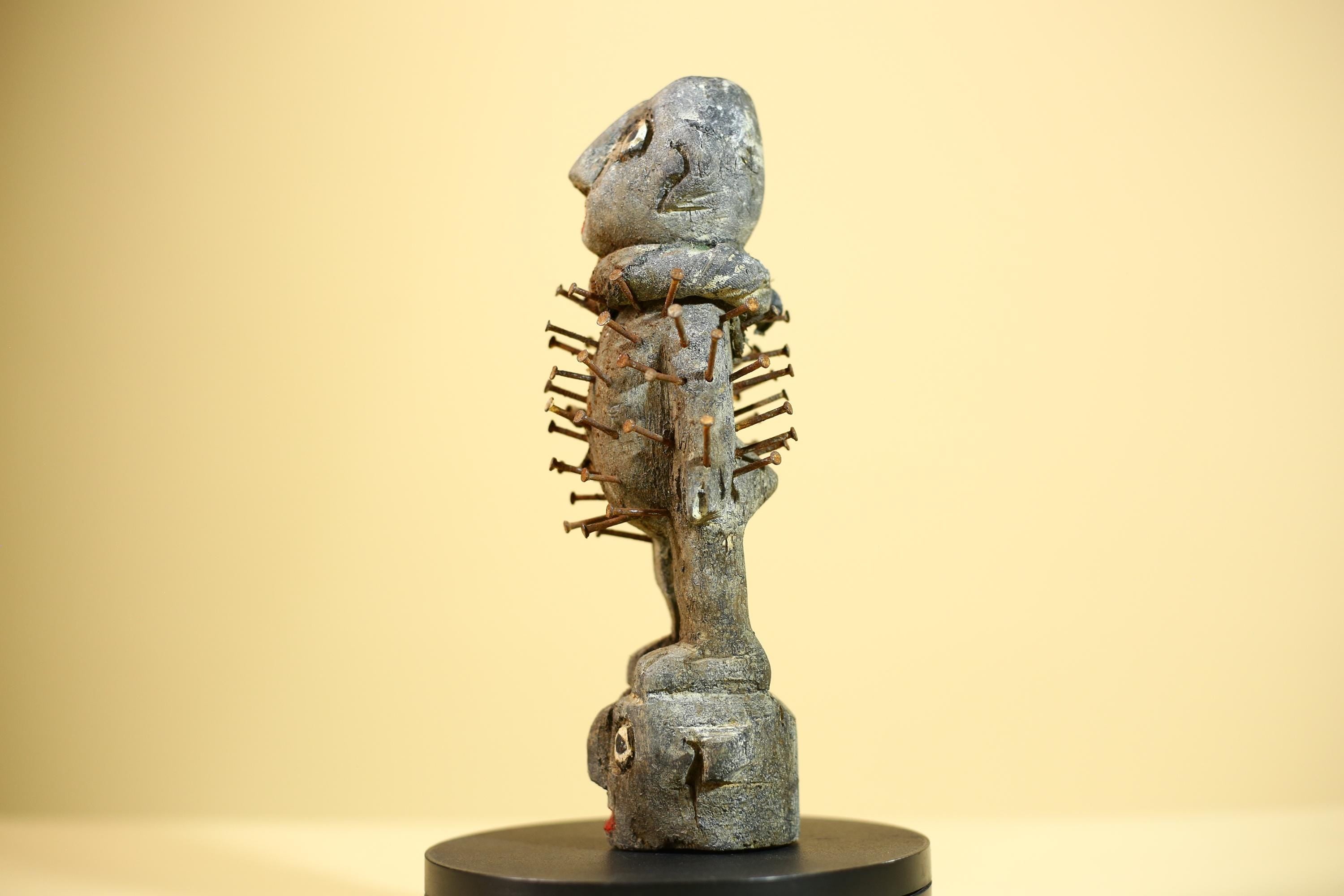 African Kongo Nail Fetish Statue Carved Wood Nkisi Nkondi Congo Ritual Figure-G5889