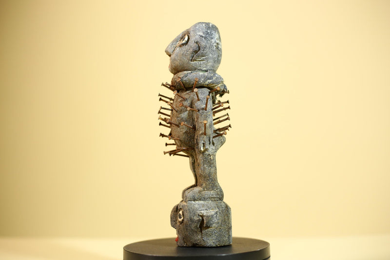 African Kongo Nail Fetish Statue Carved Wood Nkisi Nkondi Congo Ritual Figure-G5889