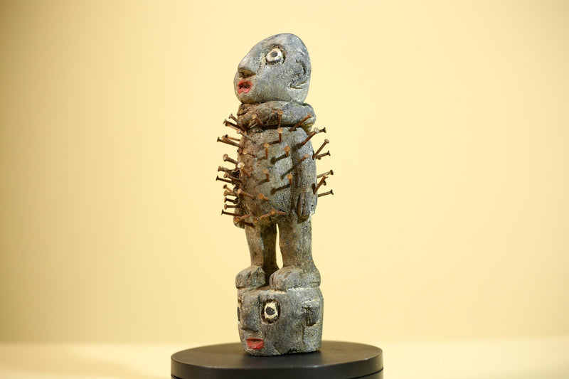 African Kongo Nail Fetish Statue Carved Wood Nkisi Nkondi Congo Ritual Figure-G5889