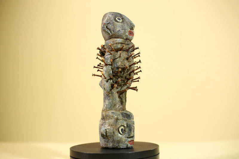 African Kongo Nail Fetish Statue Carved Wood Nkisi Nkondi Congo Ritual Figure-G5889