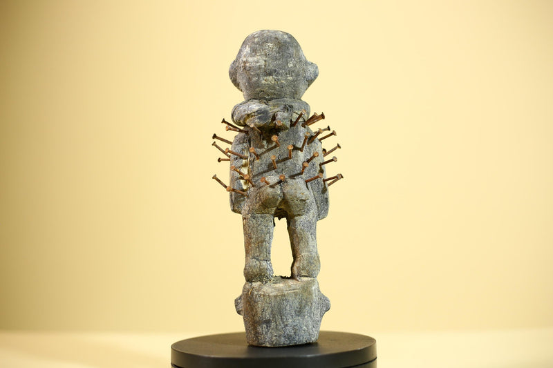 African Kongo Nail Fetish Statue Carved Wood Nkisi Nkondi Congo Ritual Figure-G5889