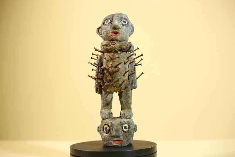 African Kongo Nail Fetish Statue Carved Wood Nkisi Nkondi Congo Ritual Figure-G5889