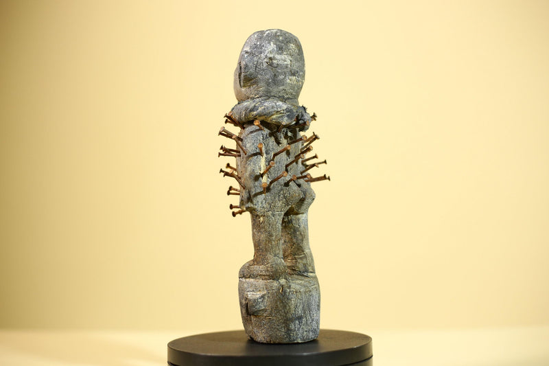 African Kongo Nail Fetish Statue Carved Wood Nkisi Nkondi Congo Ritual Figure-G5889