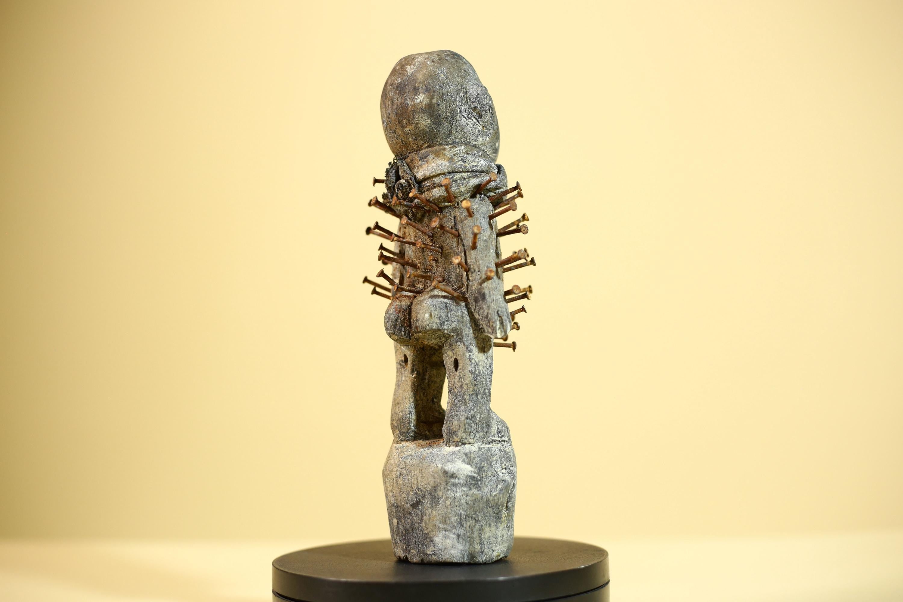 African Nail Statue Carved Wood Ritual Figure on Double Head Congo Art Decor-G5890