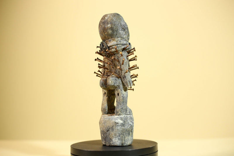 African Nail Statue Carved Wood Ritual Figure on Double Head Congo Art Decor-G5890