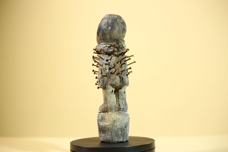 African Nail Statue Carved Wood Ritual Figure on Double Head Congo Art Decor-G5890