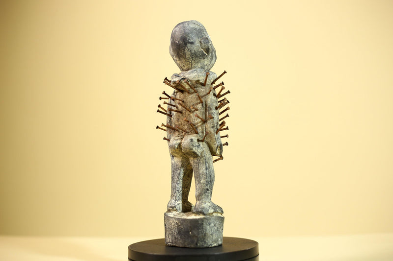 African Kongo Nail Fetish Statue Carved Wood Nkisi Nkondi Congo Ritual Figure-G5891
