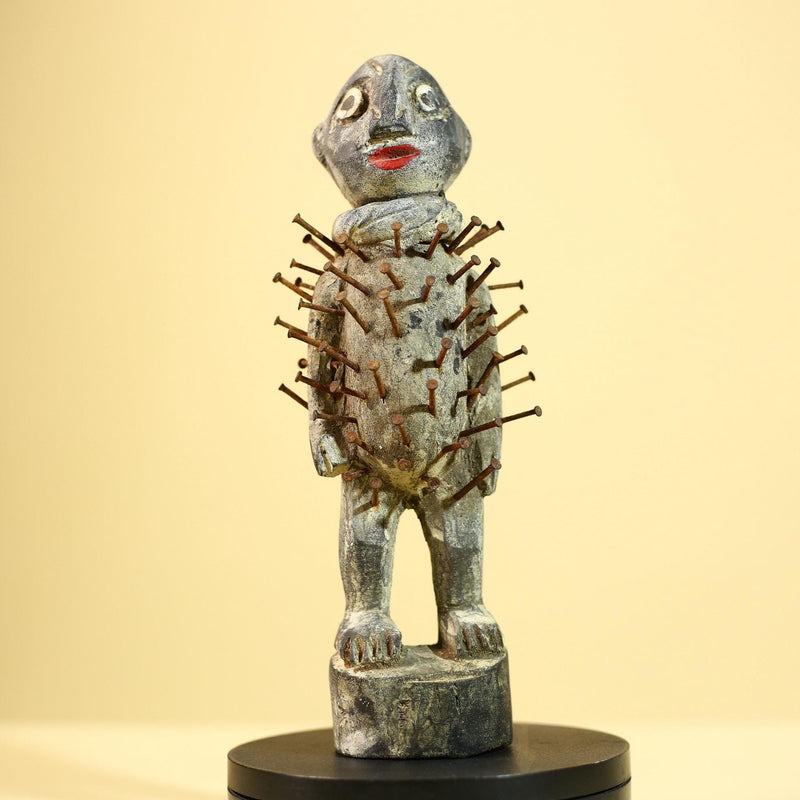 African Kongo Nail Fetish Statue Carved Wood Nkisi Nkondi Congo Ritual Figure-G5891