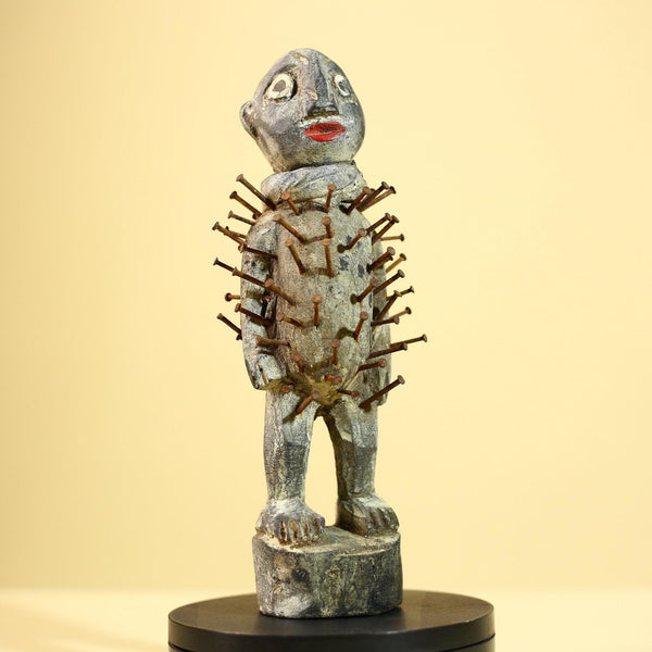 African Kongo Nail Fetish Statue Carved Wood Nkisi Nkondi Congo Ritual Figure-G5891