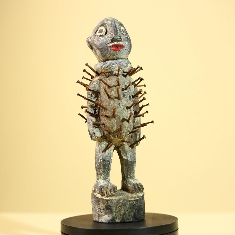 African Kongo Nail Fetish Statue Carved Wood Nkisi Nkondi Congo Ritual Figure-G5891