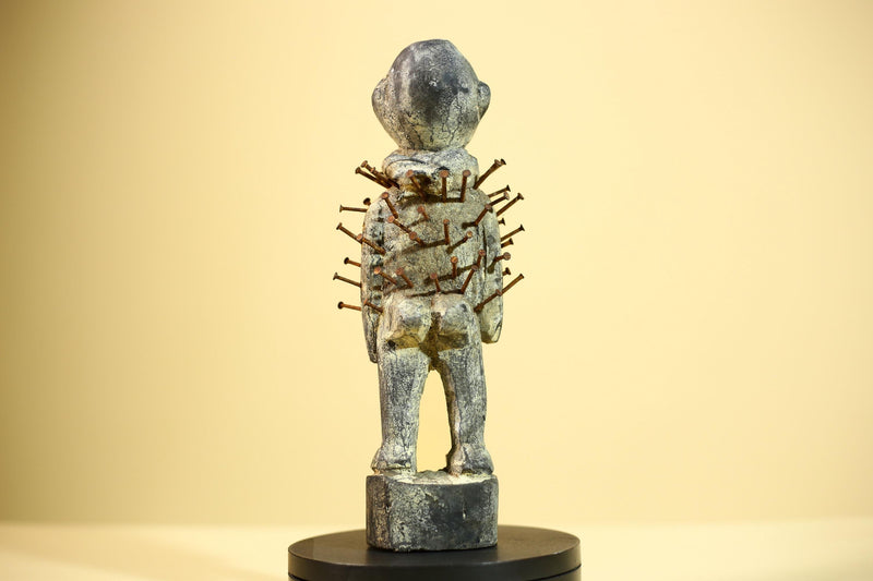 African Kongo Nail Fetish Statue Carved Wood Nkisi Nkondi Congo Ritual Figure-G5891