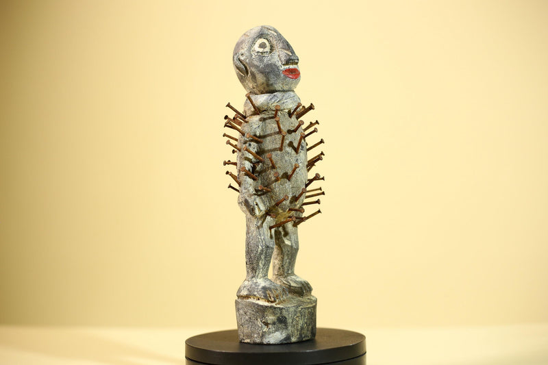 African Kongo Nail Fetish Statue Carved Wood Nkisi Nkondi Congo Ritual Figure-G5891