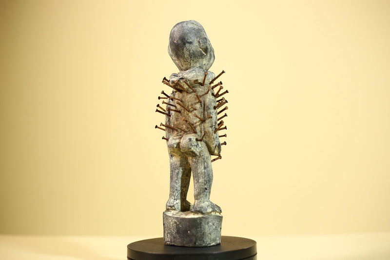 African Kongo Nail Fetish Statue Carved Wood Nkisi Nkondi Congo Ritual Figure-G5891