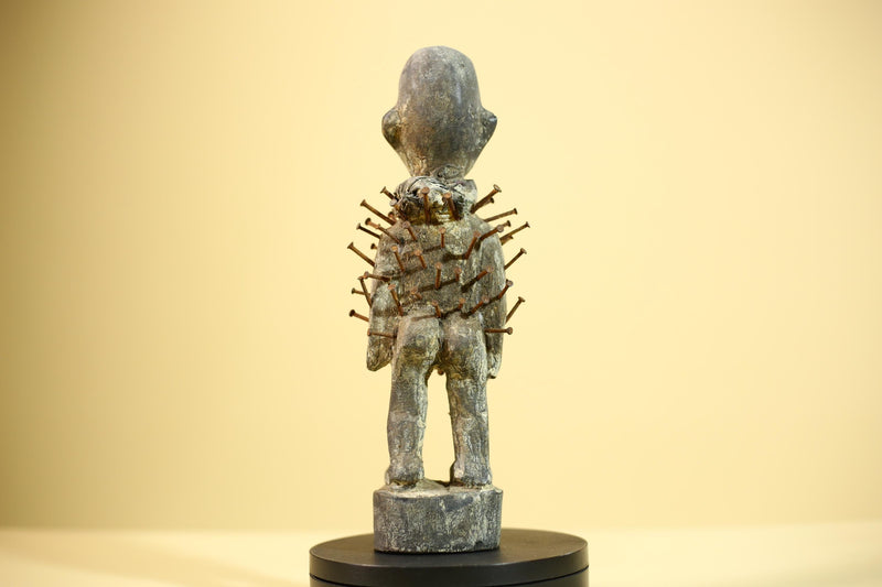 African Nkisi Nail Figure Statue Carved Wood Iron Spikes Congo Ritual Art-G5893
