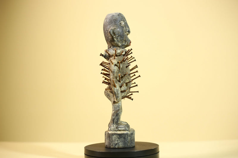 African Nkisi Nail Figure Statue Carved Wood Iron Spikes Congo Ritual Art-G5893