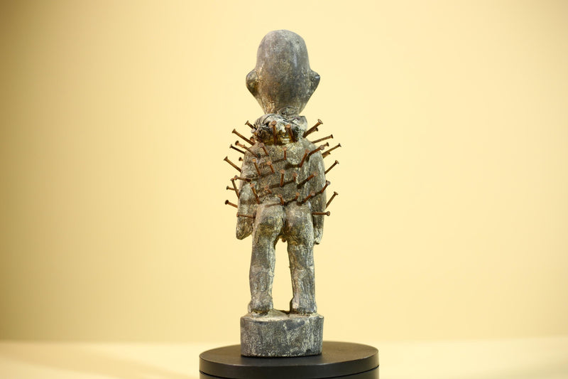 African Nkisi Nail Figure Statue Carved Wood Iron Spikes Congo Ritual Art-G5893