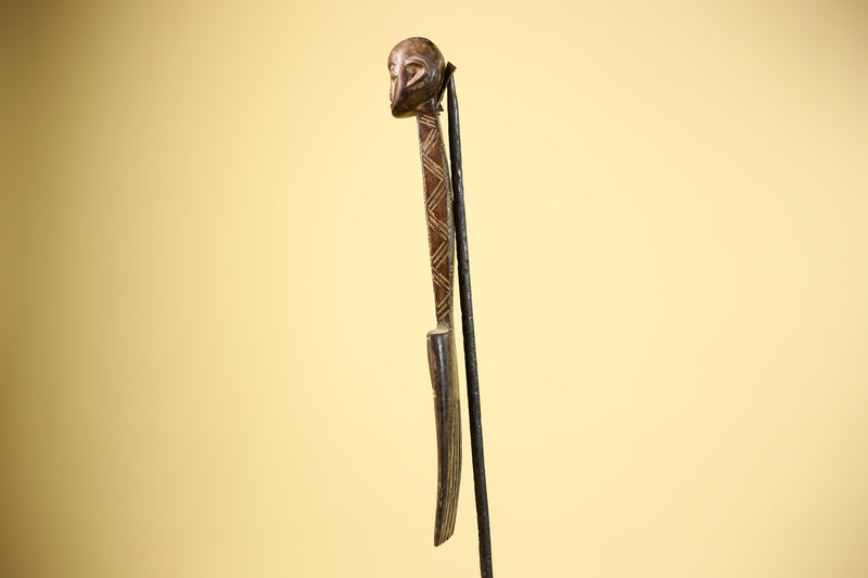 African Carved Wood Statue Comb Geometric Pattern West Africa Tribal Decor-G5894