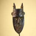 African Tribal Mask Carved Wood Horned Crest Côte d’Ivoire Wall Decor-G5895