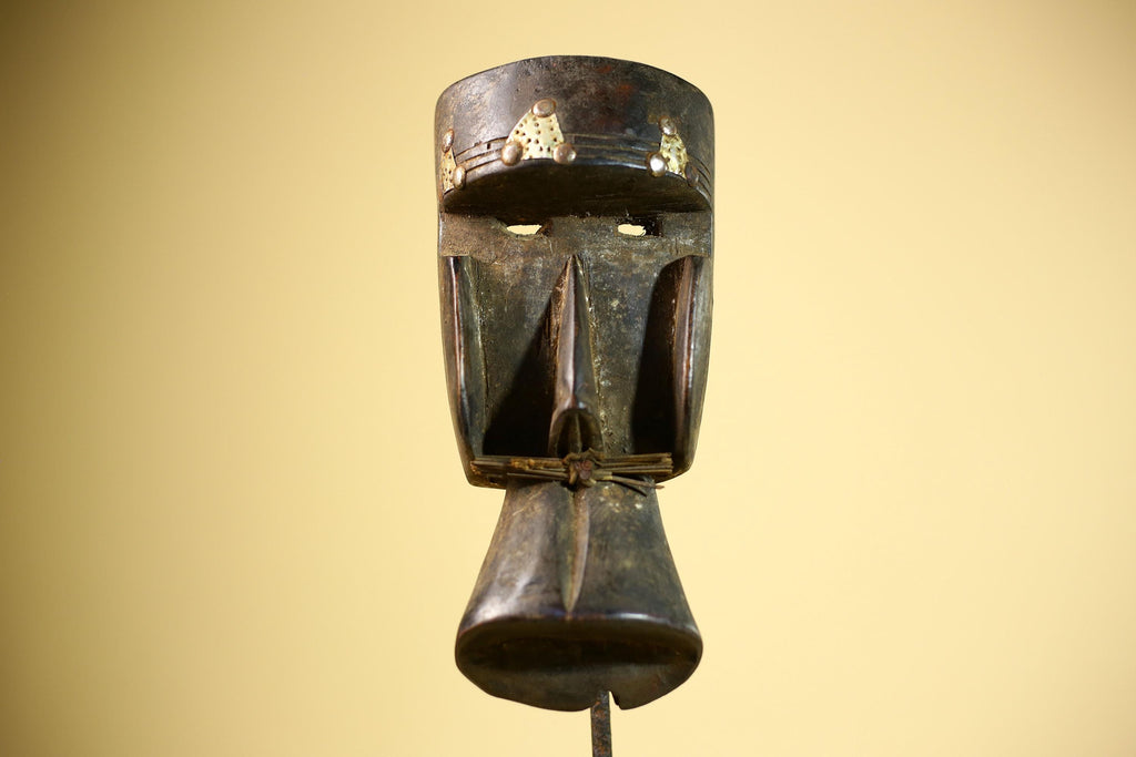 African Tribal Mask Carved Wood Geometric Form West Africa Wall Decor-G5896