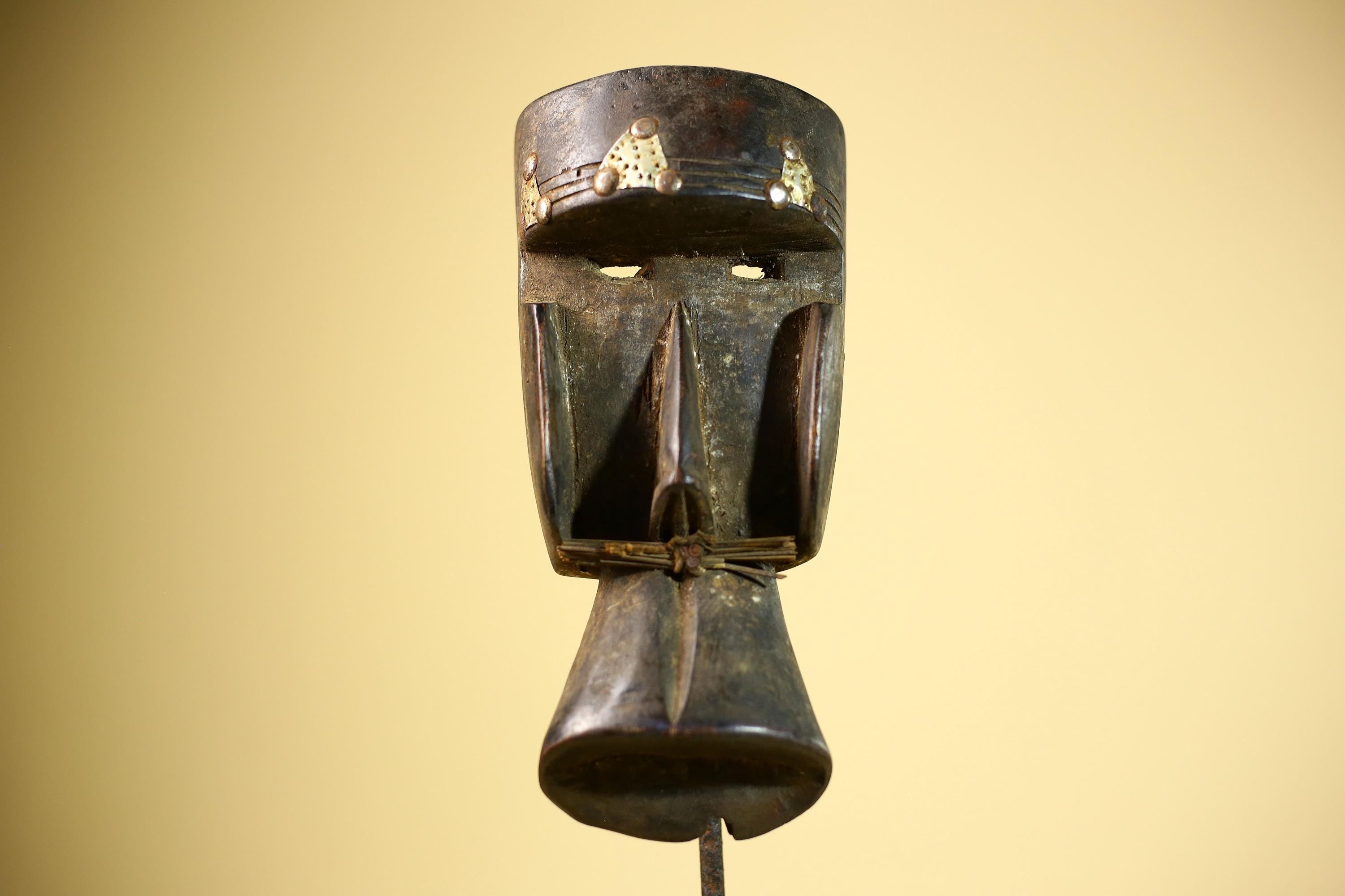 African Tribal Mask Carved Wood Geometric Form West Africa Wall Decor-G5896