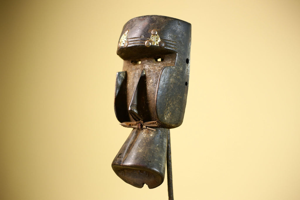 African Tribal Mask Carved Wood Geometric Form West Africa Wall Decor-G5896
