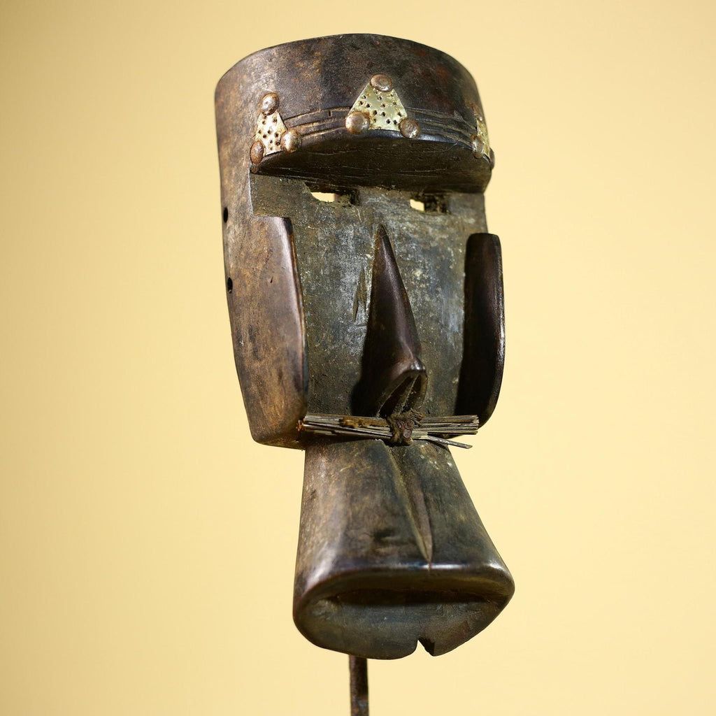 African Tribal Mask Carved Wood Geometric Form West Africa Wall Decor-G5896