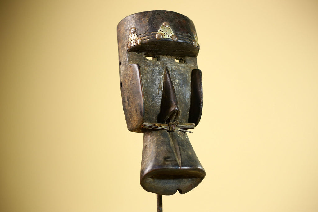 African Tribal Mask Carved Wood Geometric Form West Africa Wall Decor-G5896