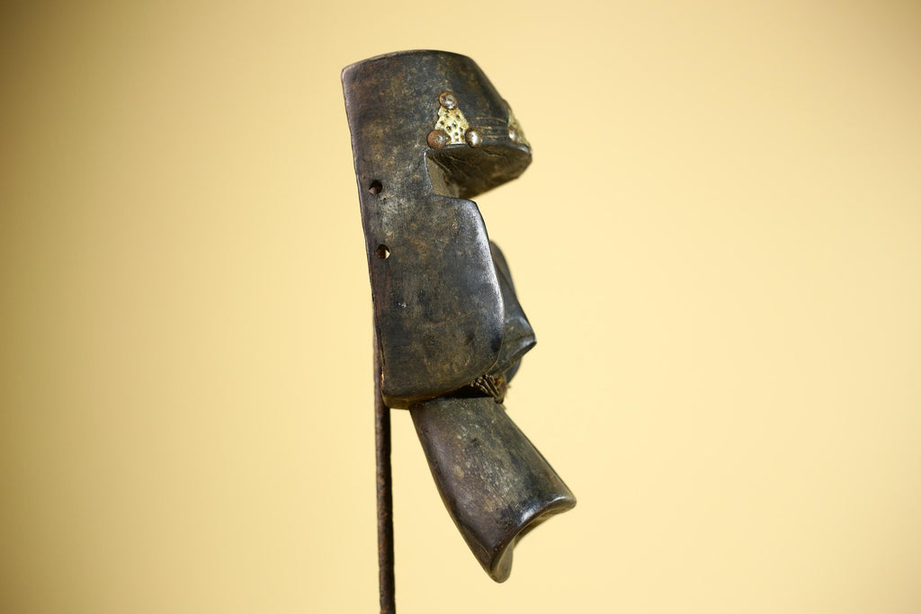 African Tribal Mask Carved Wood Geometric Form West Africa Wall Decor-G5896
