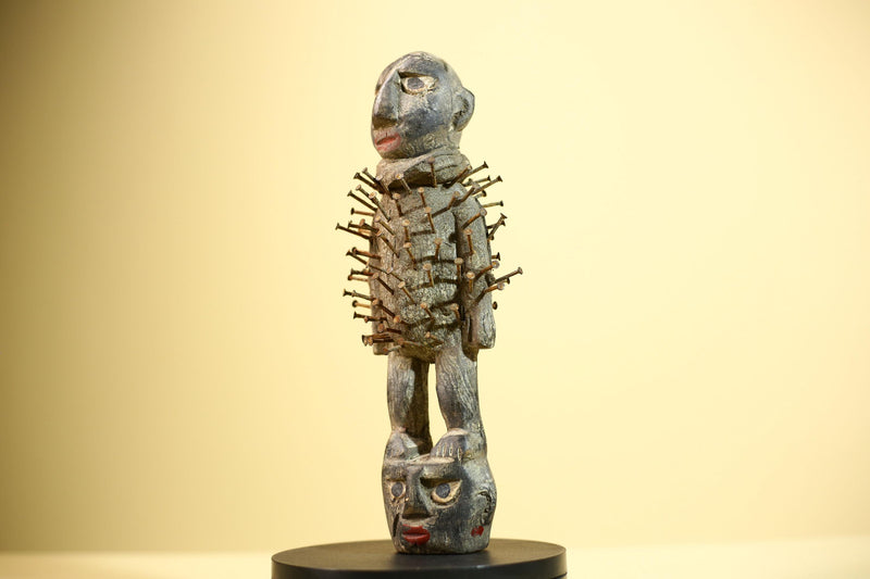 African Nail Fetish Statue Carved Wood Ritual Figure Congo Tribal Art Decot-G5897