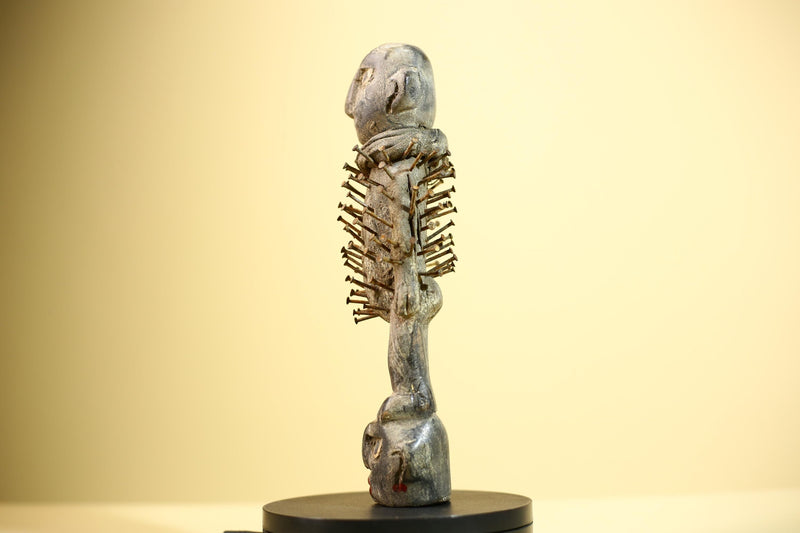 African Nail Fetish Statue Carved Wood Ritual Figure Congo Tribal Art Decot-G5897