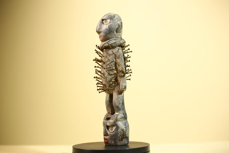 African Nail Fetish Statue Carved Wood Ritual Figure Congo Tribal Art Decot-G5897