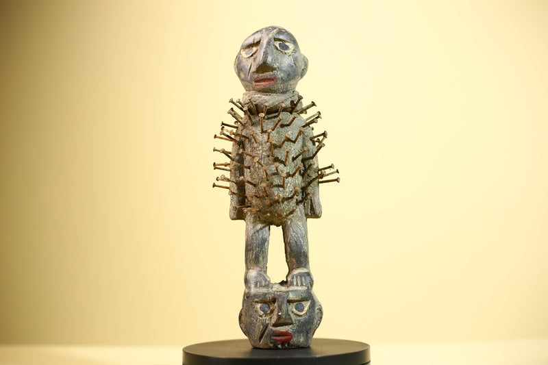 African Nail Fetish Statue Carved Wood Ritual Figure Congo Tribal Art Decot-G5897