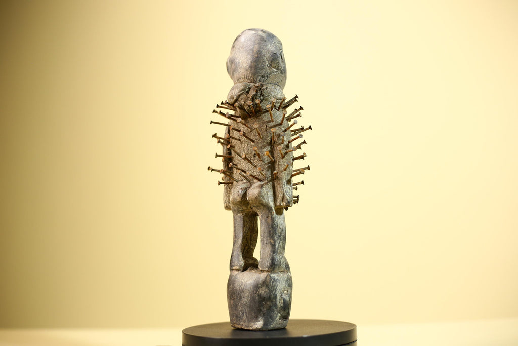 African Nail Fetish Statue Carved Wood Ritual Figure Congo Tribal Art Decot-G5897